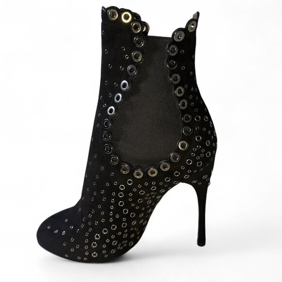 Alaia Women's Grommet Embellished Black Suede Mid Ankle Booties Size EU 37 NWOT - Picture 11 of 16